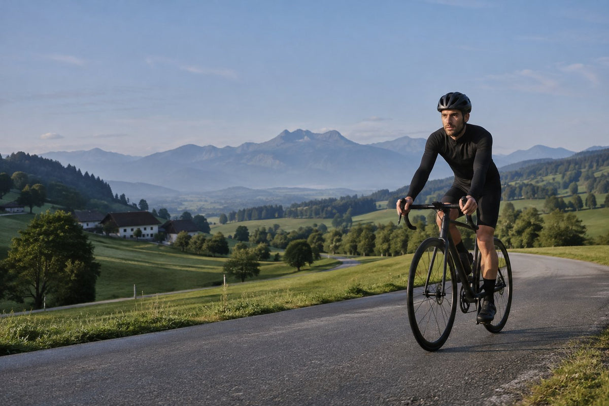 Rennradfahrer auf einer Landstraße im Salzburger Flachgau
